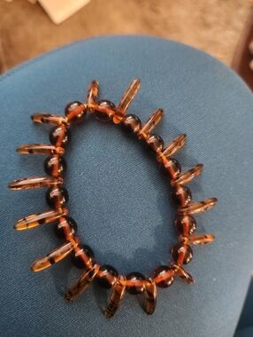Tortoiseshell Amber Bead Spike Stretch Bracelet - Women Jewelry
